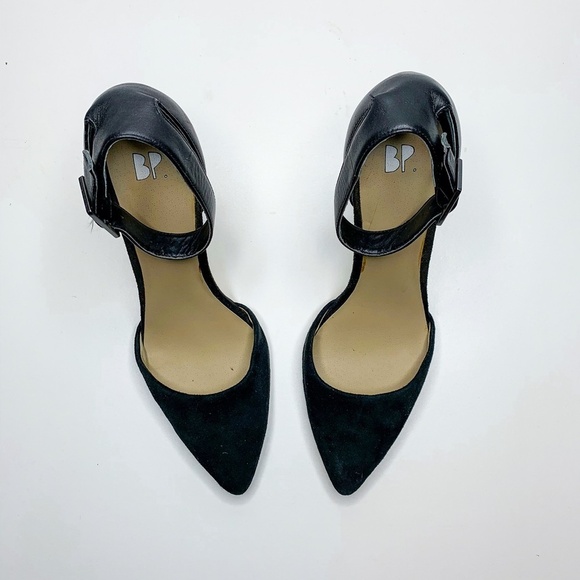 BP. Heels Women 7.5M Black Suede Pointed Toe Leath - Picture 2 of 8